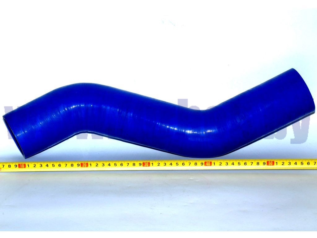 Шланг отводящий (патрубок радиатора нижний S-образный, L=475, D=70х80) силикон синий